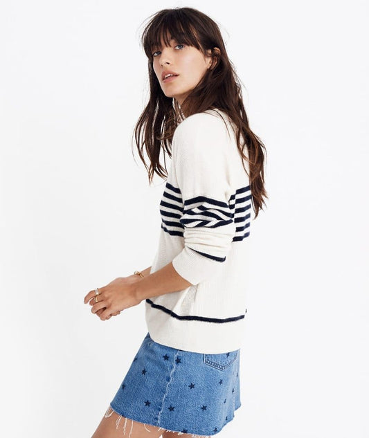 Ecru Stripe Lace Trim Tee