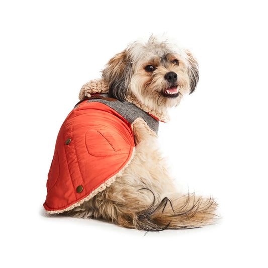 Small Reversible Sherpa Fleece Dog Coat – Orange/ Cream